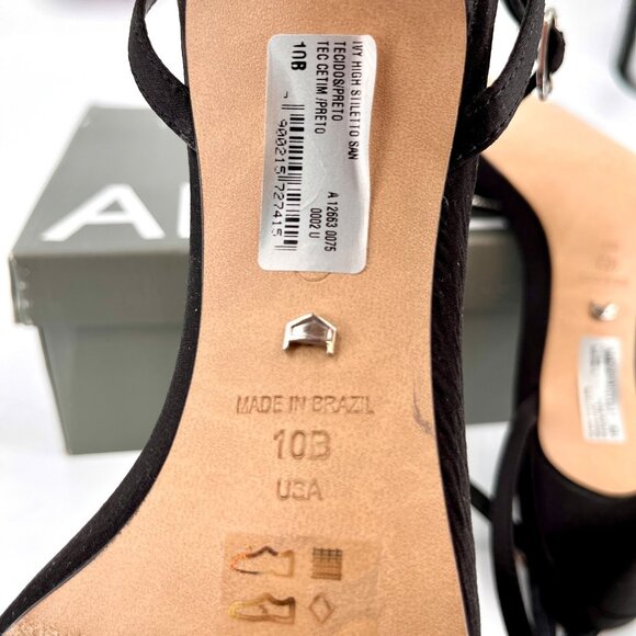Arezzo Ivy High Stiletto Sandal Size 10B Black Satin Flower Rhinestone Accent - Picture 13 of 15